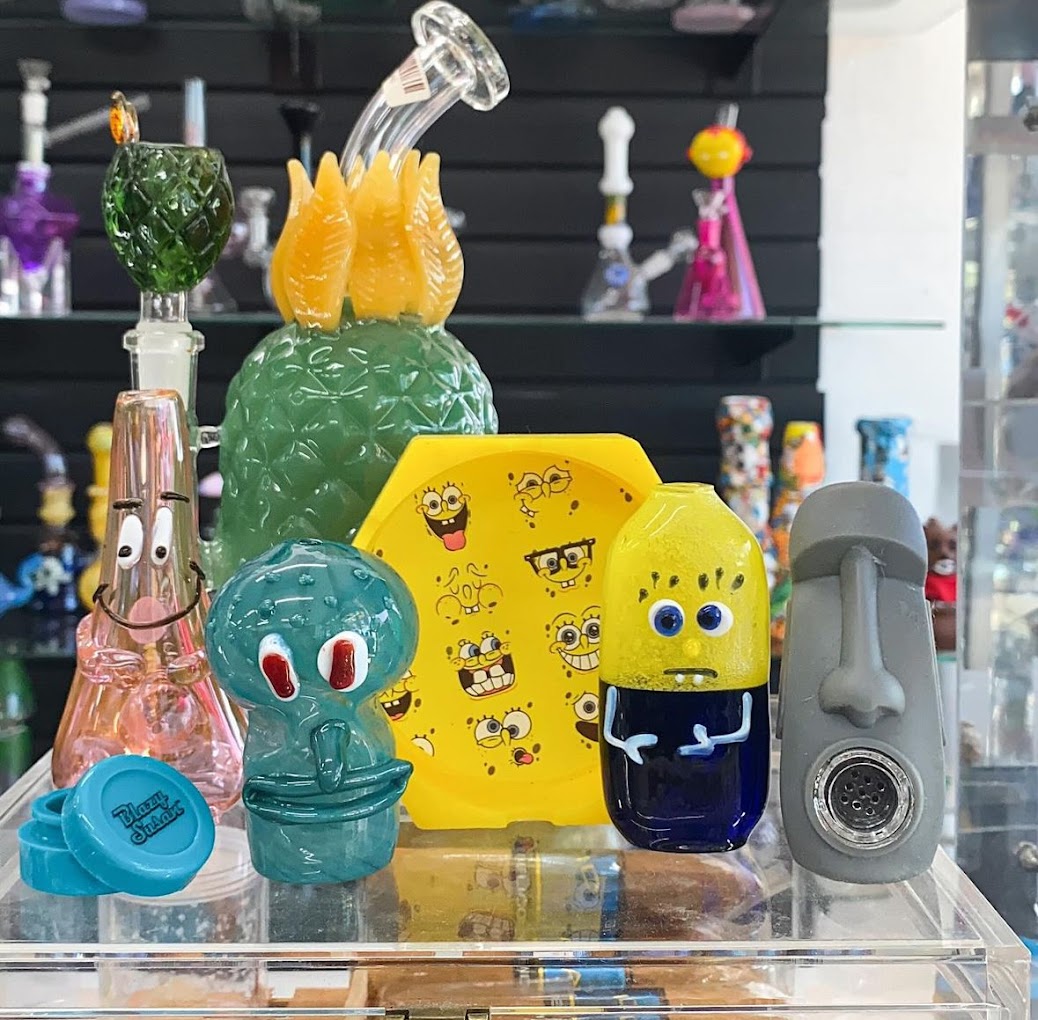SpongeBob themed novelty glass pieces and accessories at Cloud Factory